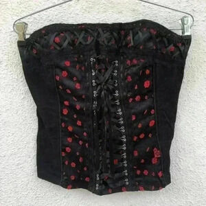 Vintage Tripp NYC Womens Roses Lace Up Sleeveless Gothic Rare Zip Corset 90s XL